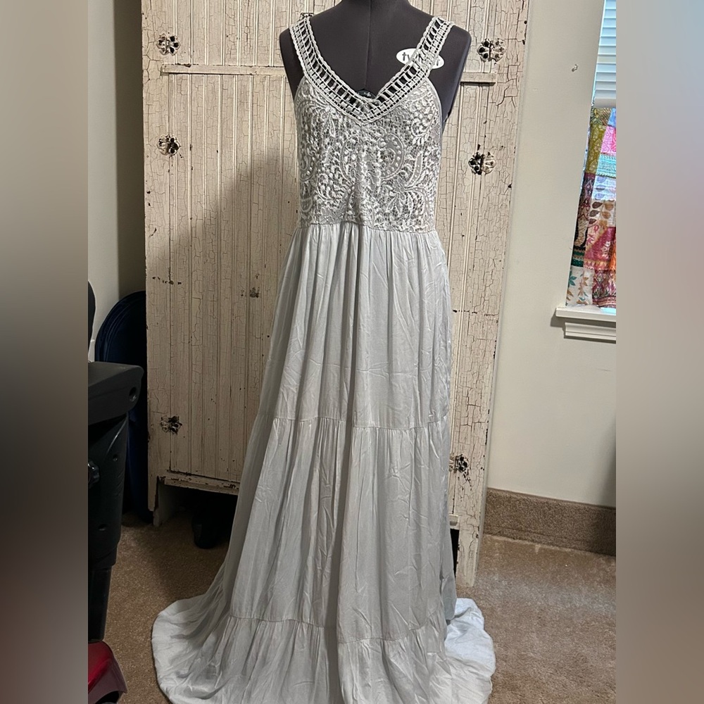 Sundance Very Pale Mint Green Embroidered Maxi Dress